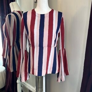 BCBGMAXAZRIA Striped Bell Sleeve Top Size Small